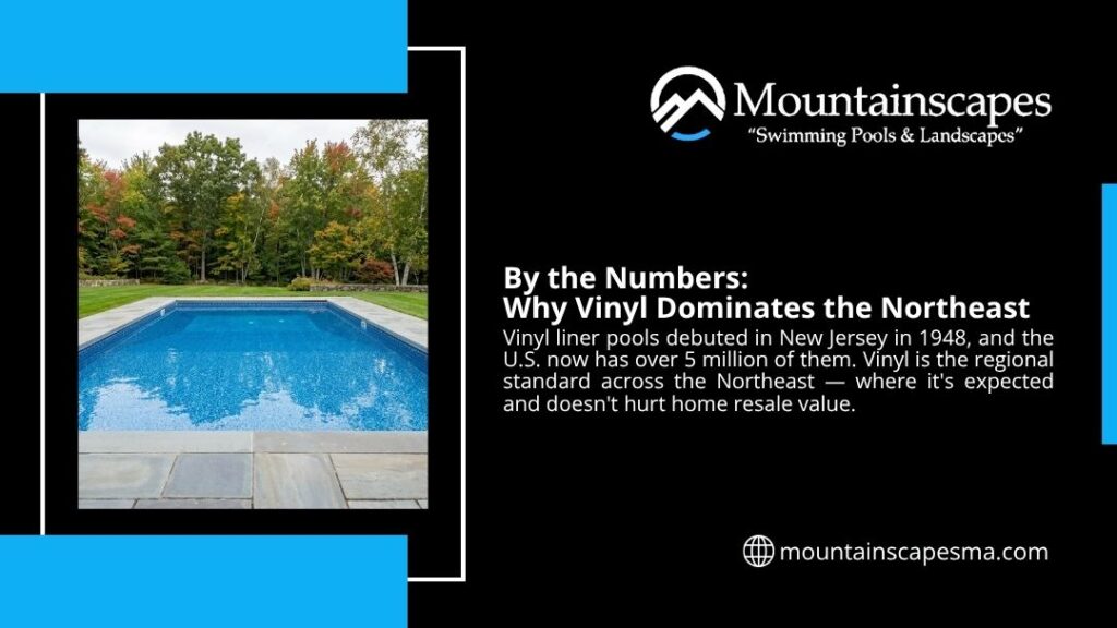 Vinyl liner pool in a Northeast backyard with fall foliage, showing why vinyl is the regional standard that doesn't hurt home resale value.